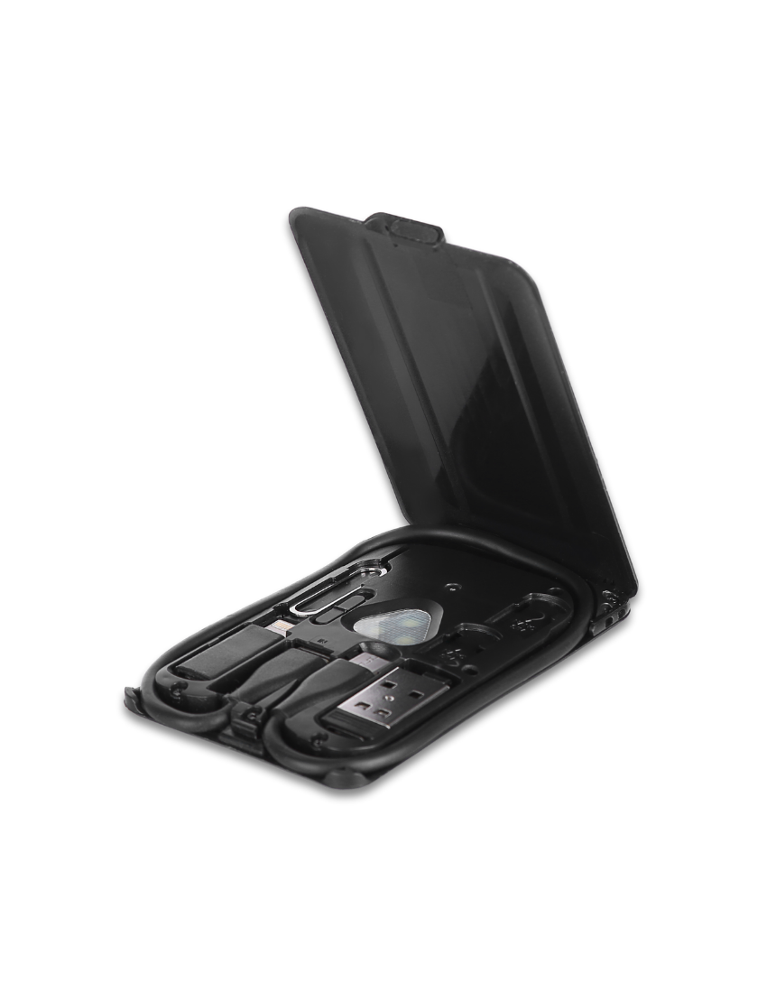 WIRELESS CABLE CASE – Card-Sized Organizer with USB Adapters & SIM Tool Kit