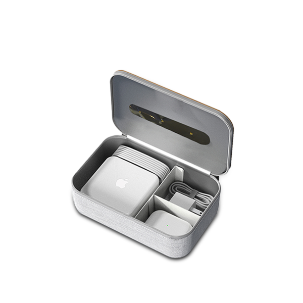 UVC STERILIZER ORGANIZER – Eco-Friendly Bamboo Desktop Organizer with Wireless Charger