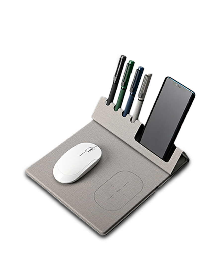W-PAD ORGANIZER – 10W Fast Charging Wireless Mouse Pad with Bamboo Desktop Organizer