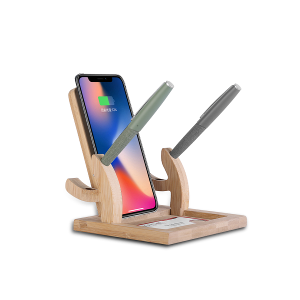 WIRELESS LOUNGE – Bamboo Desktop Organizer with Wireless Charger