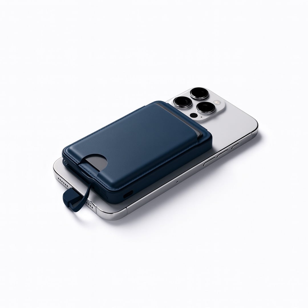 MAGPOWER PRO ? Sleek 5000mAh Wallet-Style Power Bank with 15W Wireless Charging, Built-In Cable & Phone Stand