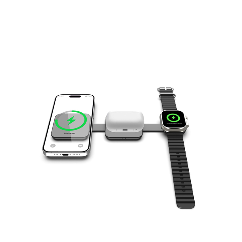 TRICHARGE ? Compact 3-in-1 Wireless Charger with 18W USB-C PD Fast Charging & 15W Wireless Power