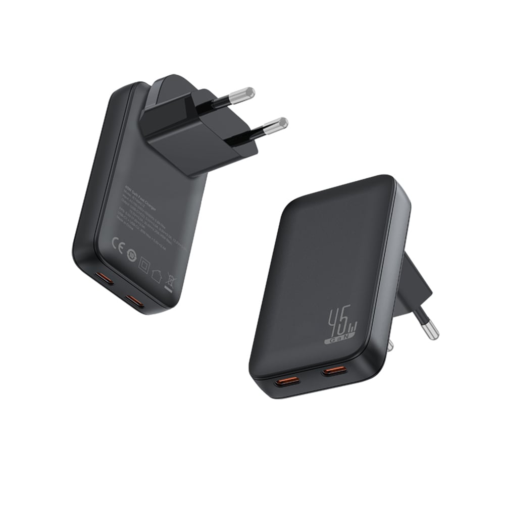 SLIM TRAVI SET ? Ultra-Compact Dual USB-C Fast Charger with 45W Power & PPS Support in Travel Pouch
