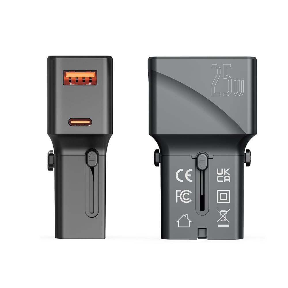 POWER ADAPTOR ? Compact 25W Mini Travel Charger with Dual USB-C & USB-A Ports, PD Quick Charge & QC3.0 Support