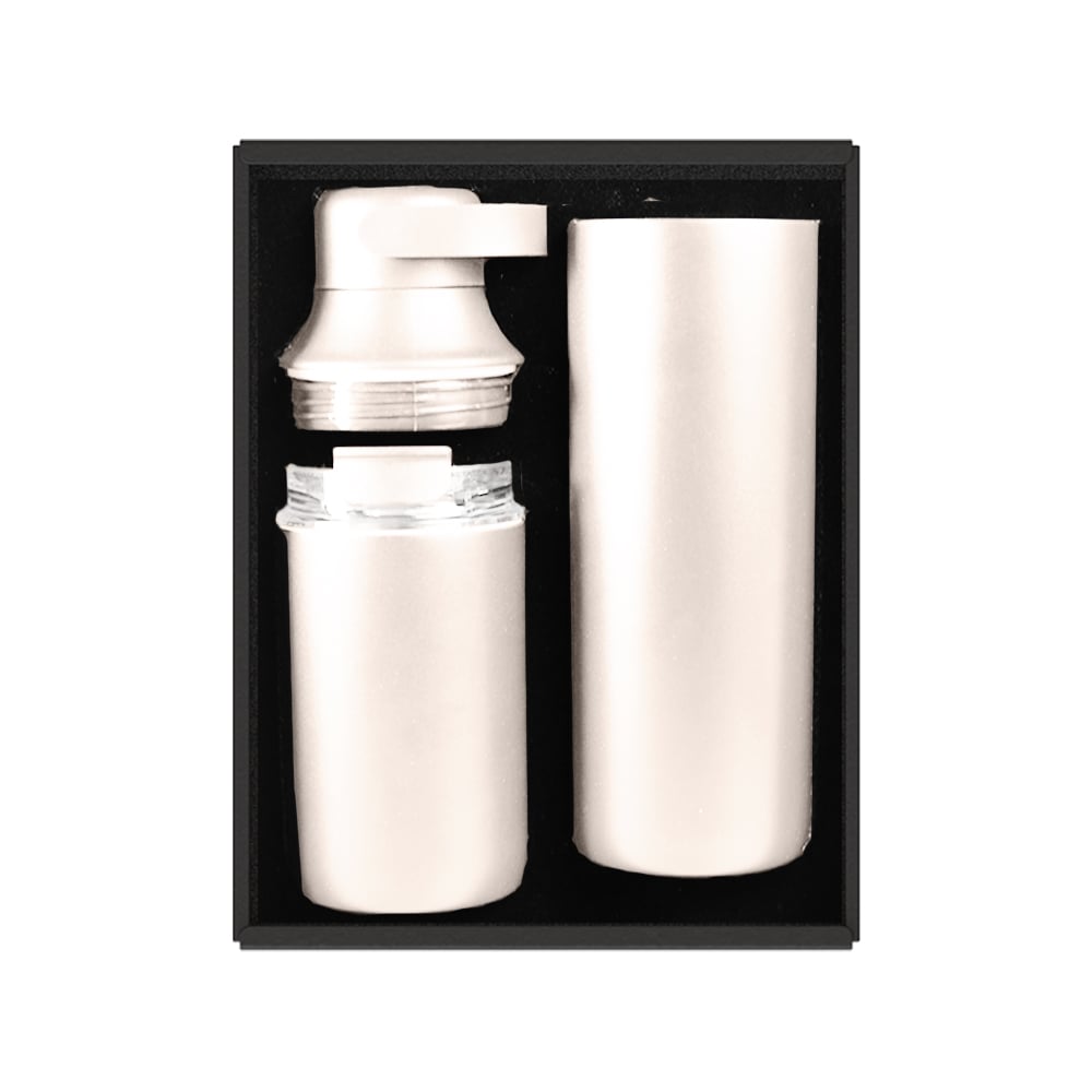 FLASKEE SET ? Premium Powder-Coated Double-Wall Stainless Steel Cups (600ml & 300ml) with Interchangeable Lids & Adjustable Straw